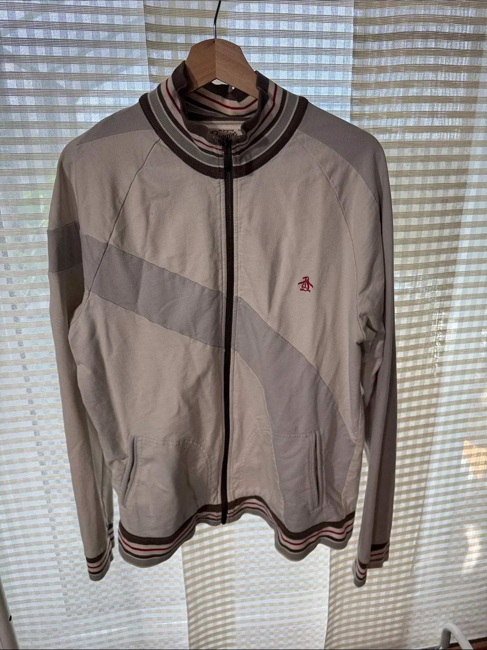 Original Penguin Light Gray and Brown Lightweight Track Jacket 2009